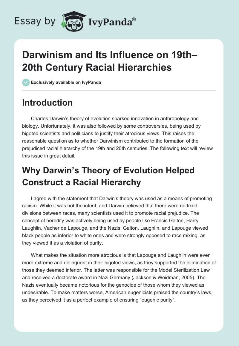 Darwinism and Its Influence on 19th–20th Century Racial Hierarchies. Page 1
