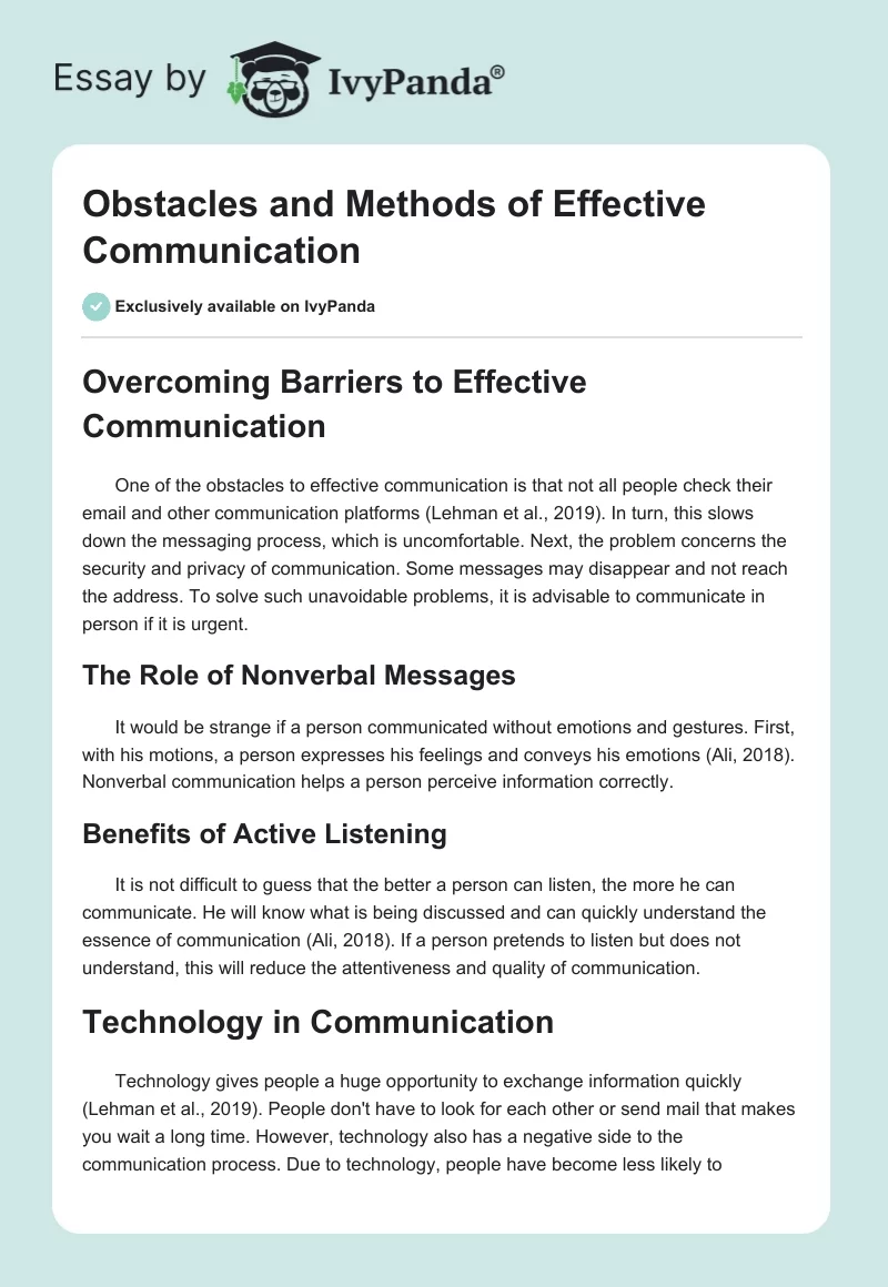 Obstacles and Methods of Effective Communication. Page 1