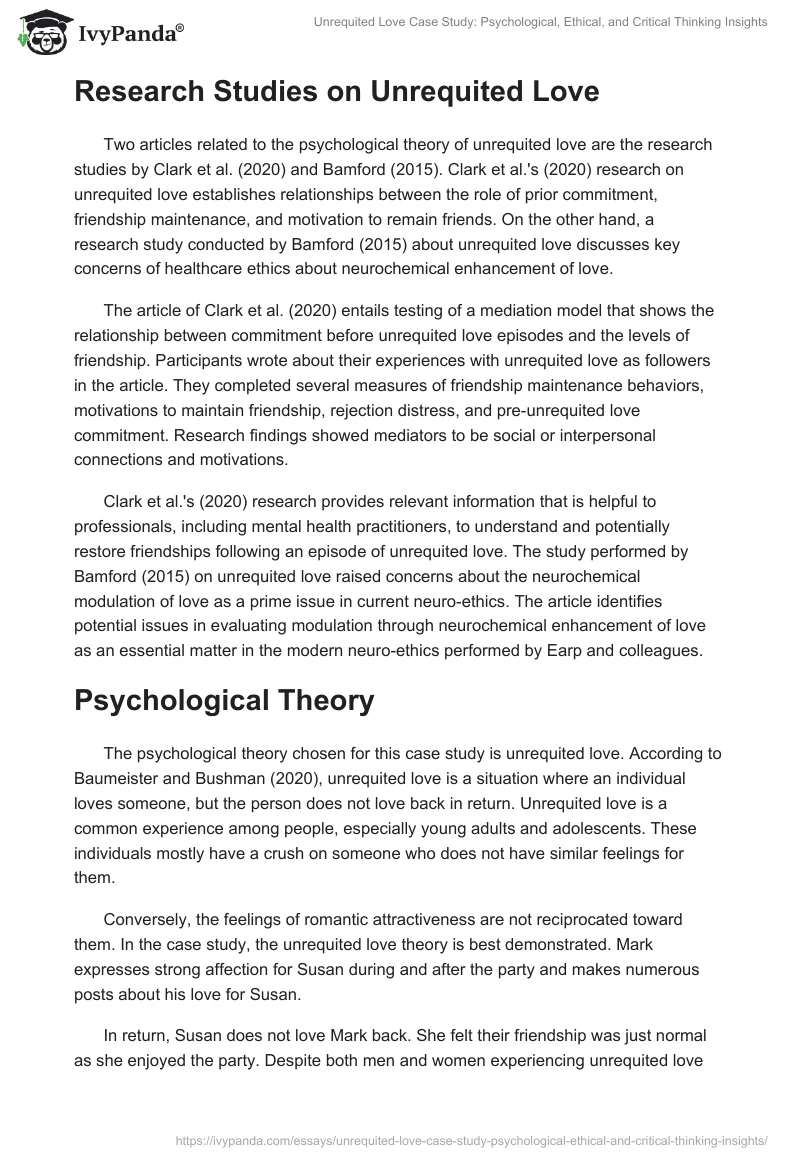 Unrequited Love Case Study: Psychological, Ethical, and Critical Thinking Insights. Page 2