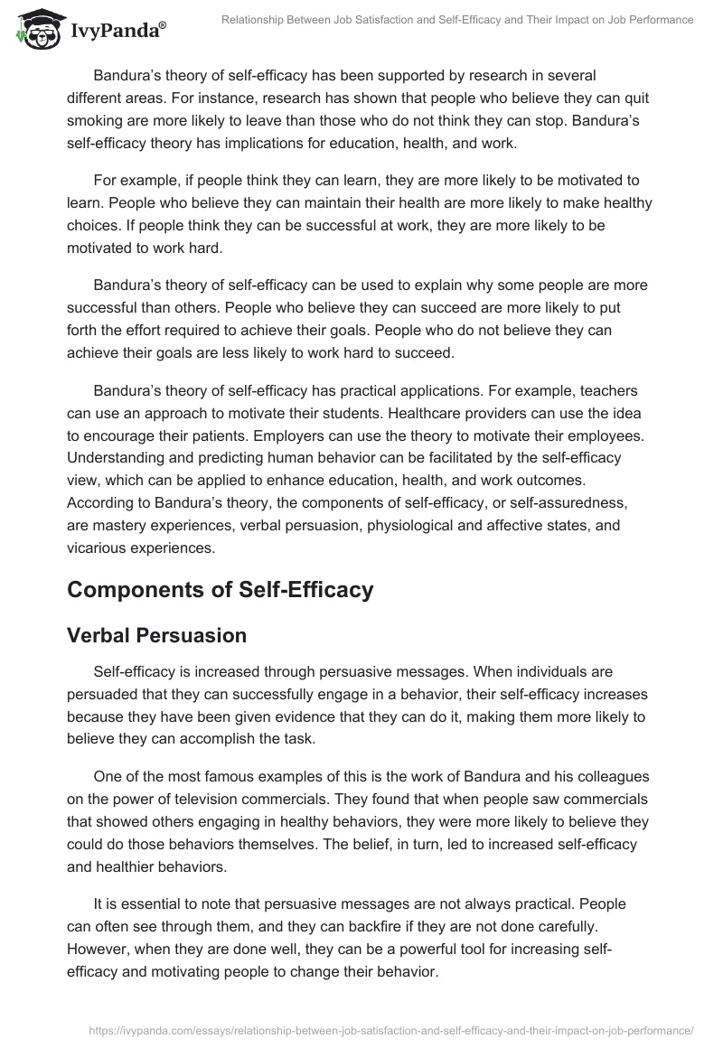 Relationship Between Job Satisfaction and Self-Efficacy and Their Impact on Job Performance. Page 2