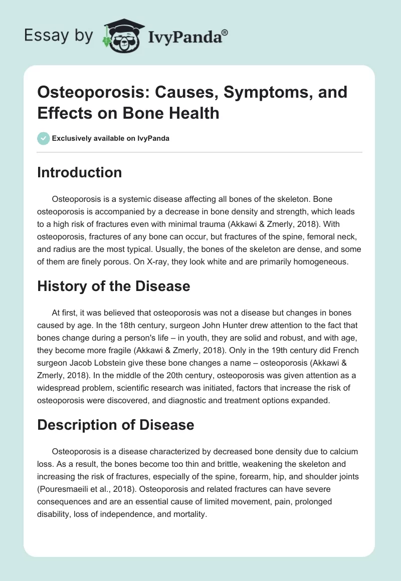 Osteoporosis: Causes, Symptoms, and Effects on Bone Health. Page 1