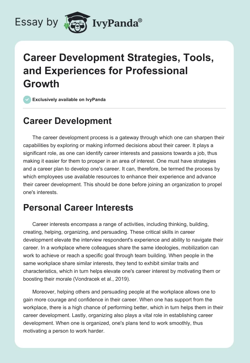 Career Development Strategies, Tools, and Experiences for Professional Growth. Page 1