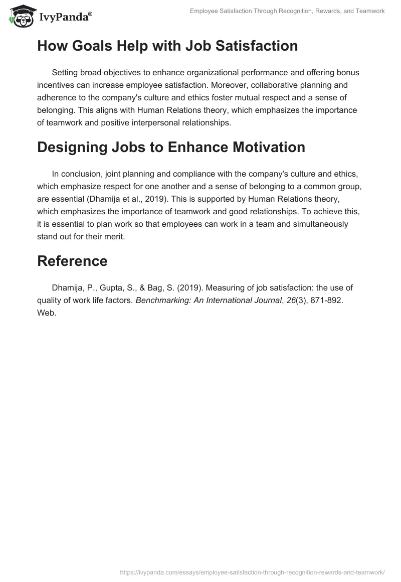 Employee Satisfaction Through Recognition, Rewards, and Teamwork. Page 2