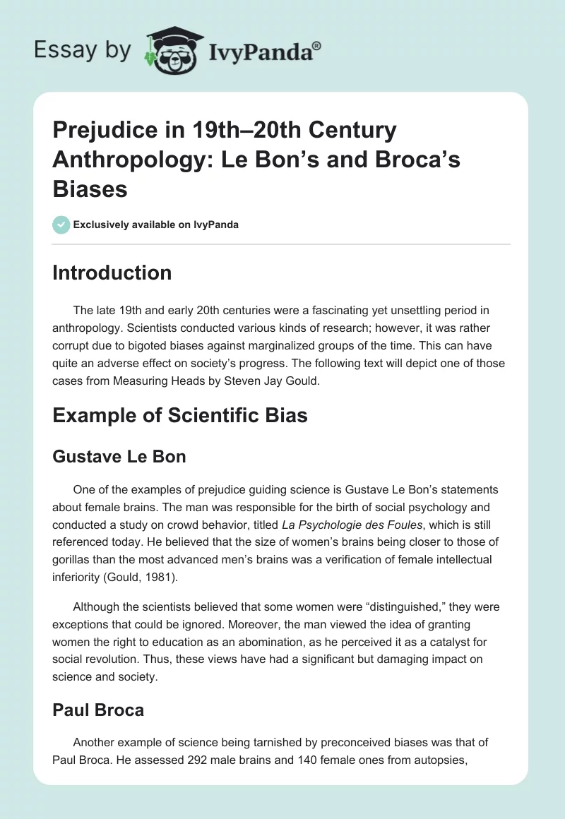 Prejudice in 19th–20th Century Anthropology: Le Bon’s and Broca’s Biases. Page 1