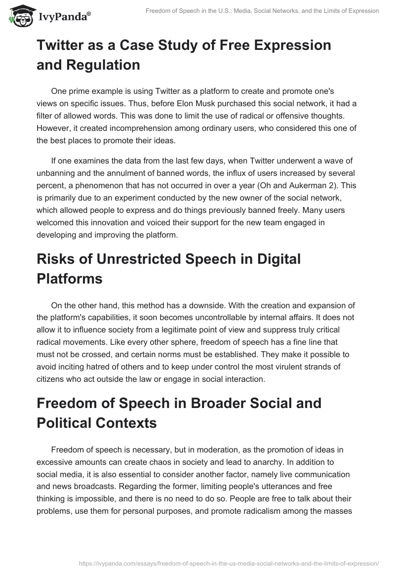 Freedom of Speech in the U.S.: Media, Social Networks, and the Limits of Expression. Page 2