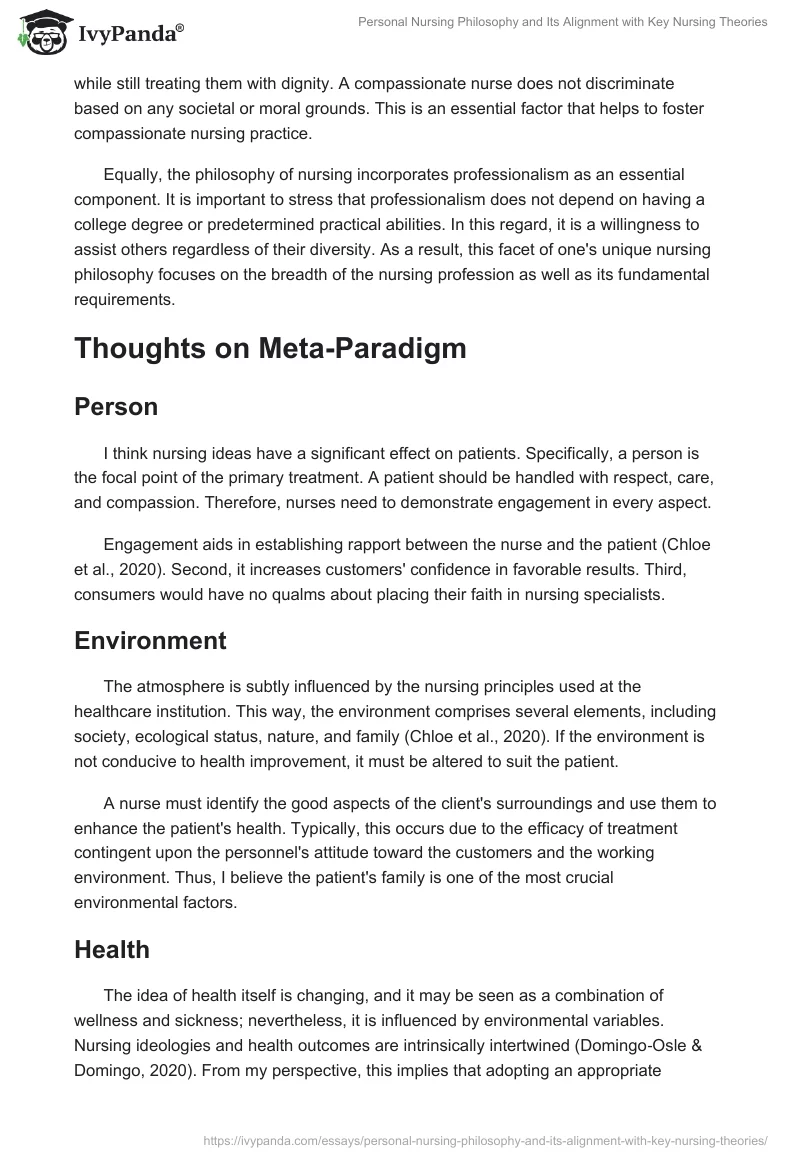Personal Nursing Philosophy and Its Alignment with Key Nursing Theories. Page 2