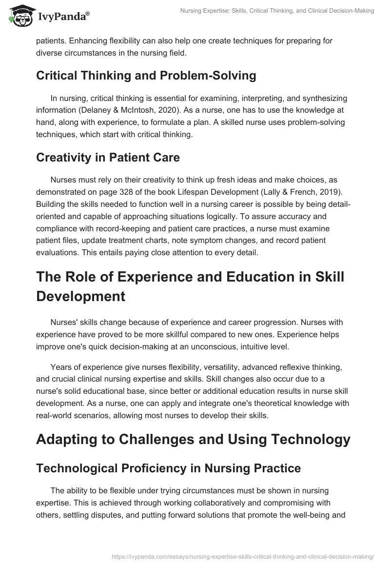 Nursing Expertise: Skills, Critical Thinking, and Clinical Decision-Making. Page 2