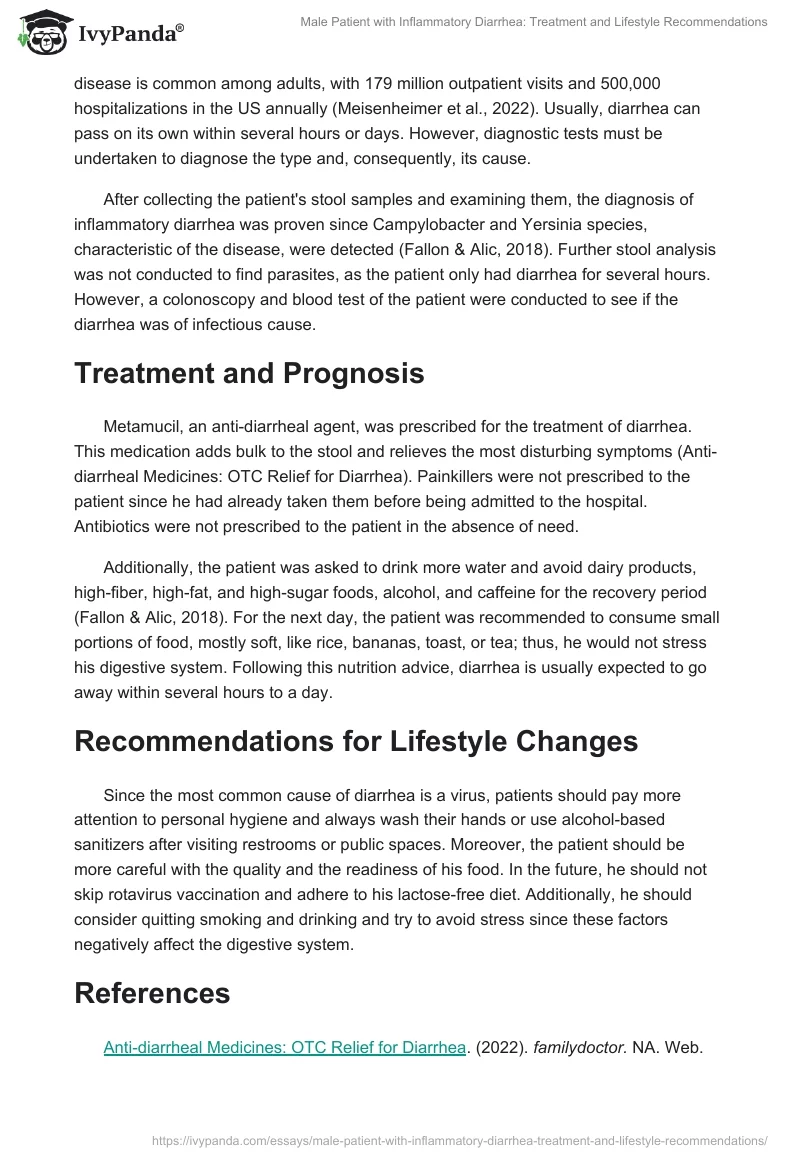 Male Patient with Inflammatory Diarrhea: Treatment and Lifestyle Recommendations. Page 2