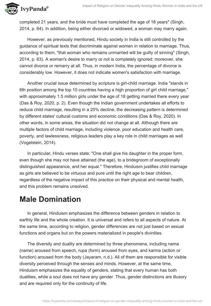 Impact of Religion on Gender Inequality Among Hindu Women in India and the US. Page 2