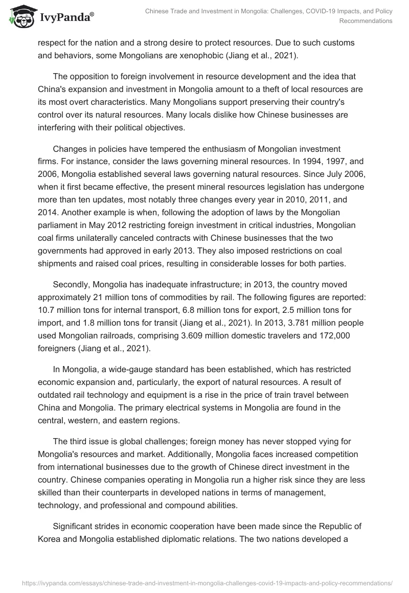 Chinese Trade and Investment in Mongolia: Challenges, COVID-19 Impacts, and Policy Recommendations. Page 2