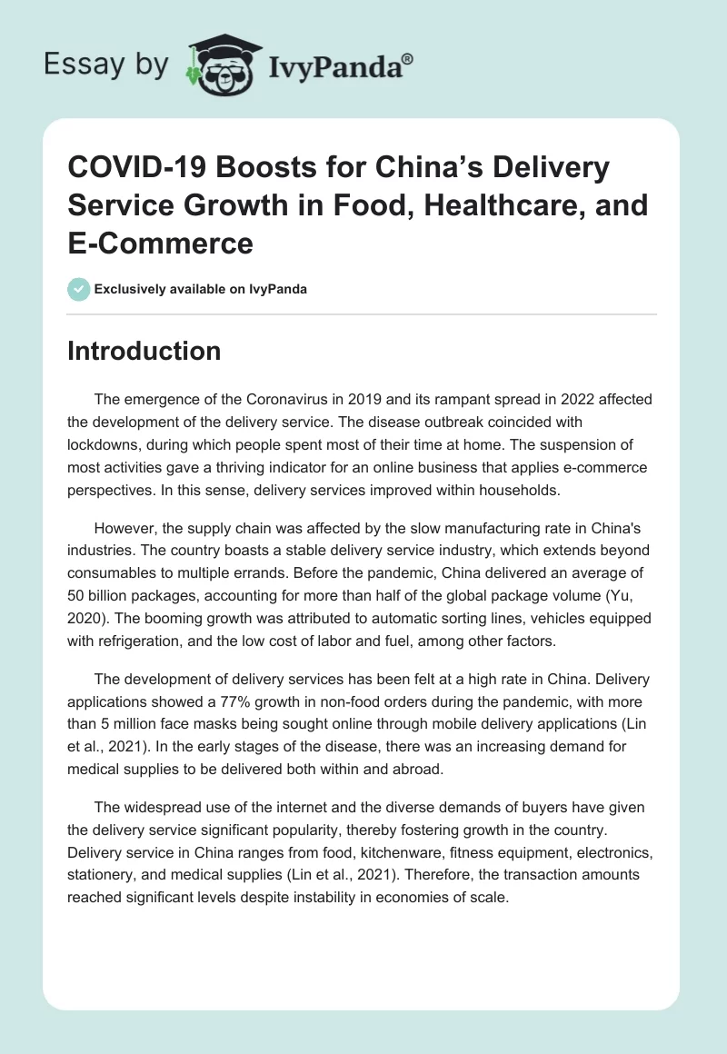 COVID-19 Boosts for China’s Delivery Service Growth in Food, Healthcare, and E-Commerce. Page 1