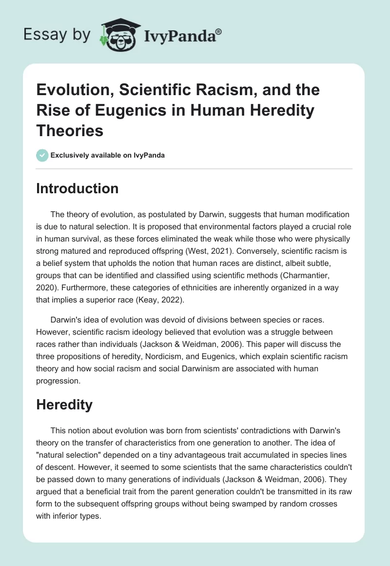 Evolution, Scientific Racism, and the Rise of Eugenics in Human Heredity Theories. Page 1