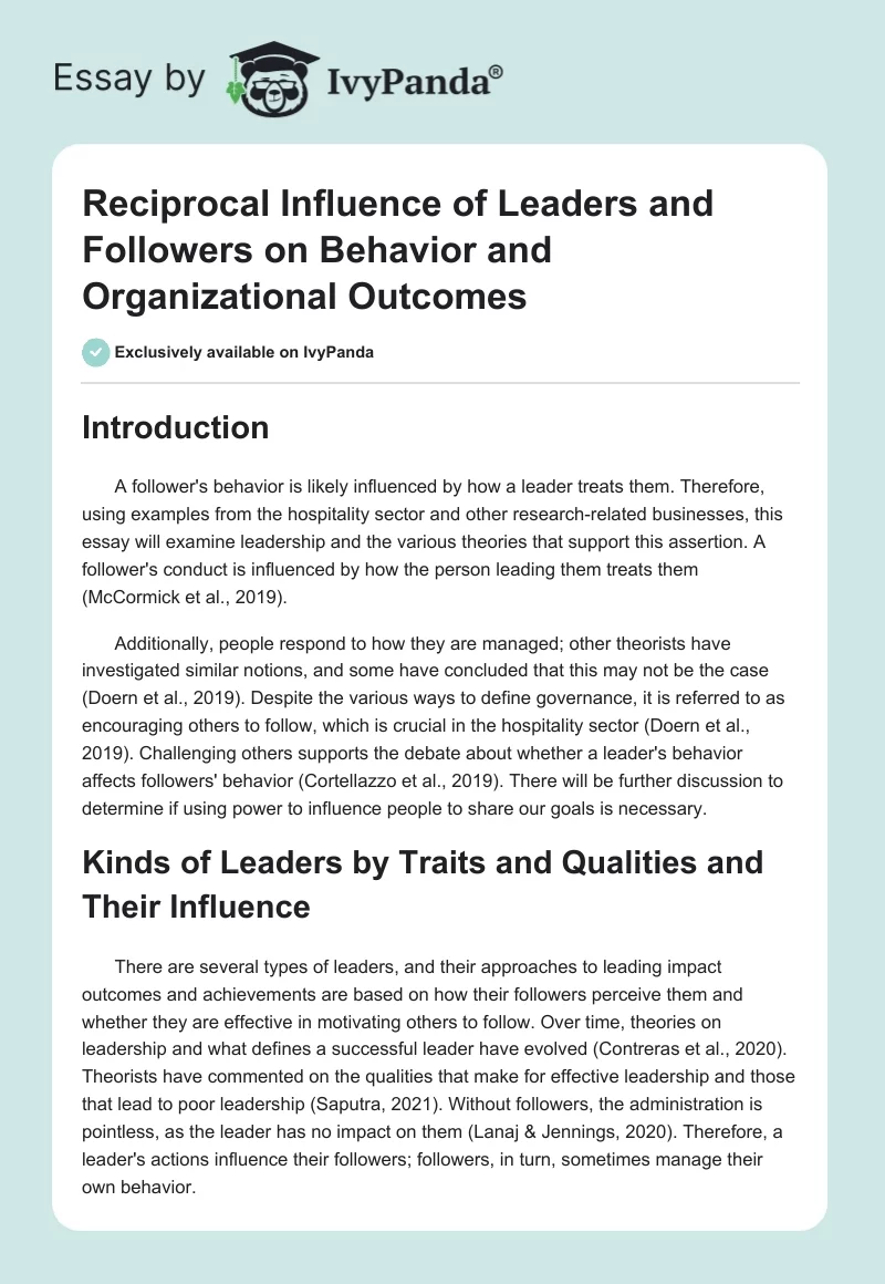 Reciprocal Influence of Leaders and Followers on Behavior and Organizational Outcomes. Page 1