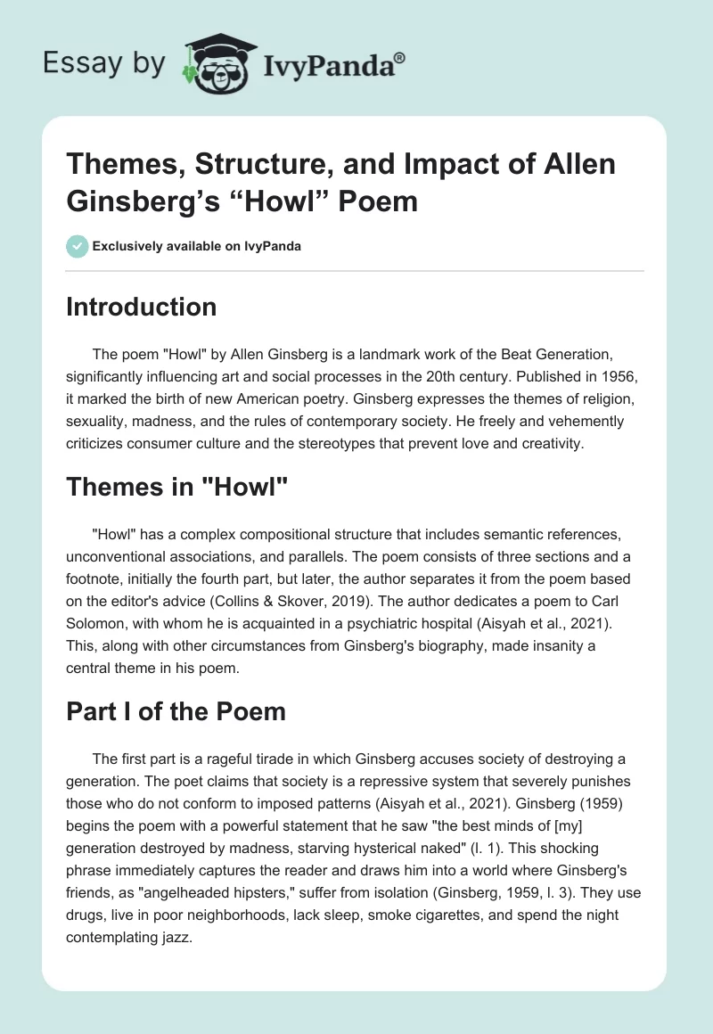 Themes, Structure, and Impact of Allen Ginsberg’s “Howl” Poem. Page 1