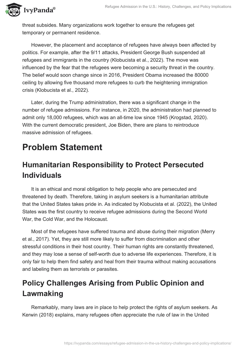 Refugee Admission in the U.S.: History, Challenges, and Policy Implications. Page 2
