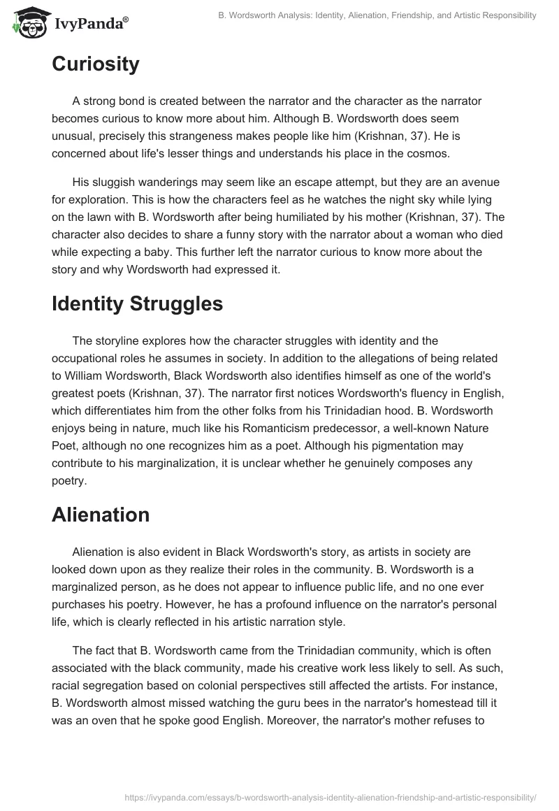 B. Wordsworth Analysis: Identity, Alienation, Friendship, and Artistic Responsibility. Page 2