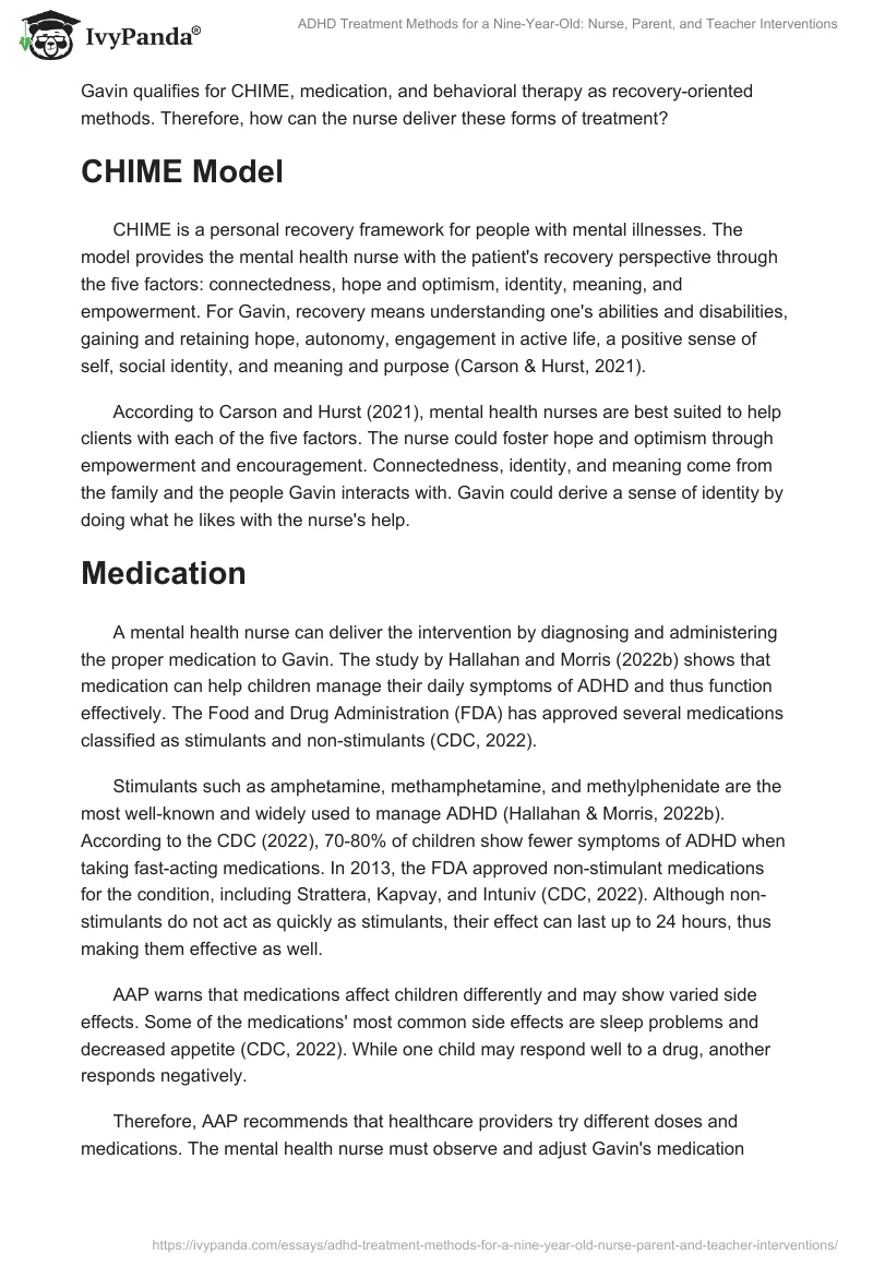 ADHD Treatment Methods for a Nine-Year-Old: Nurse, Parent, and Teacher Interventions. Page 2