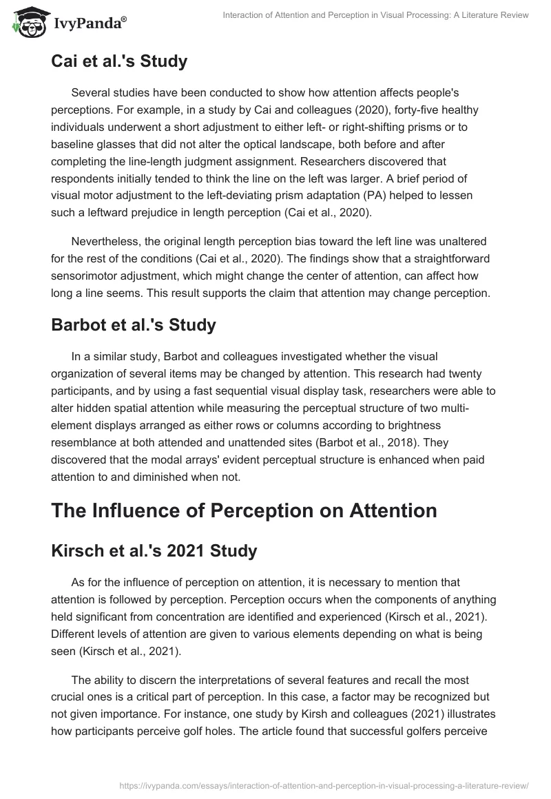 Interaction of Attention and Perception in Visual Processing: A Literature Review. Page 2