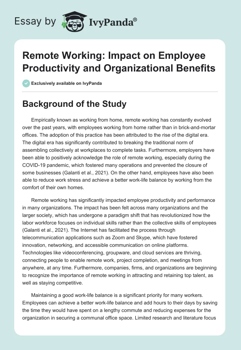 Remote Working: Impact on Employee Productivity and Organizational Benefits. Page 1