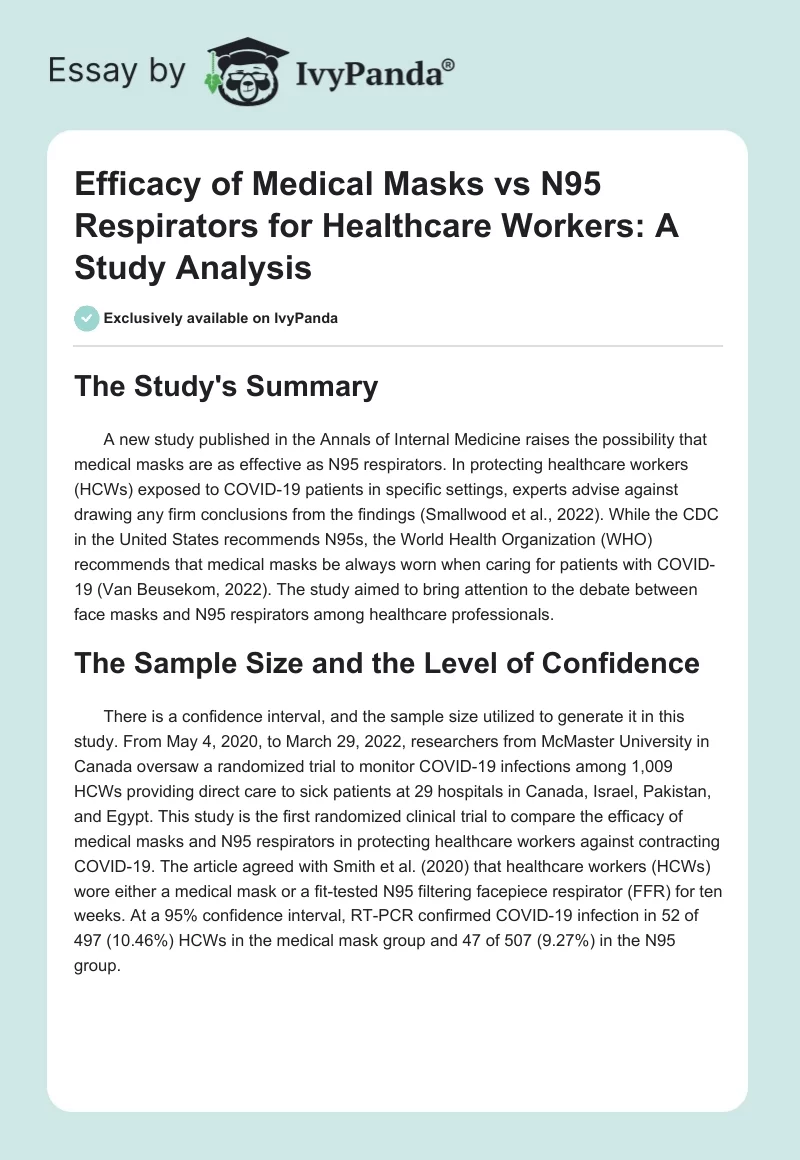 Efficacy of Medical Masks vs N95 Respirators for Healthcare Workers: A Study Analysis. Page 1