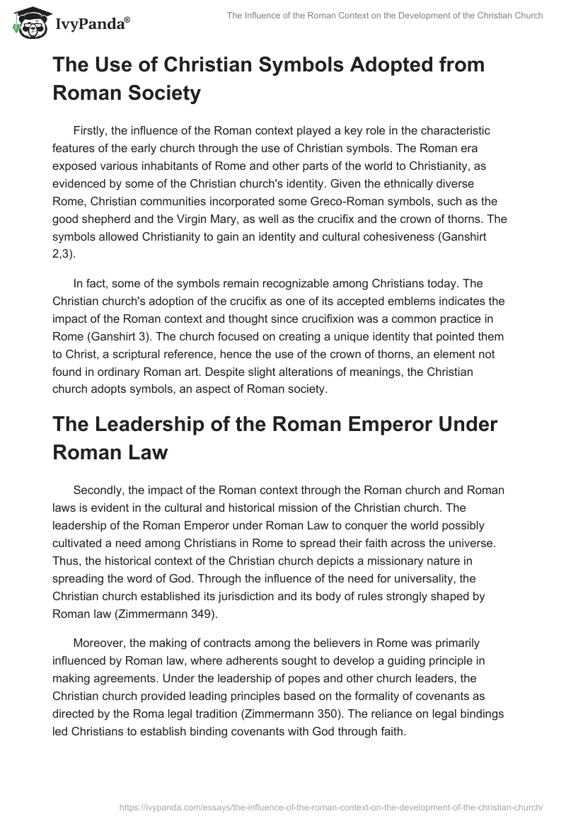 The Influence of the Roman Context on the Development of the Christian Church. Page 2
