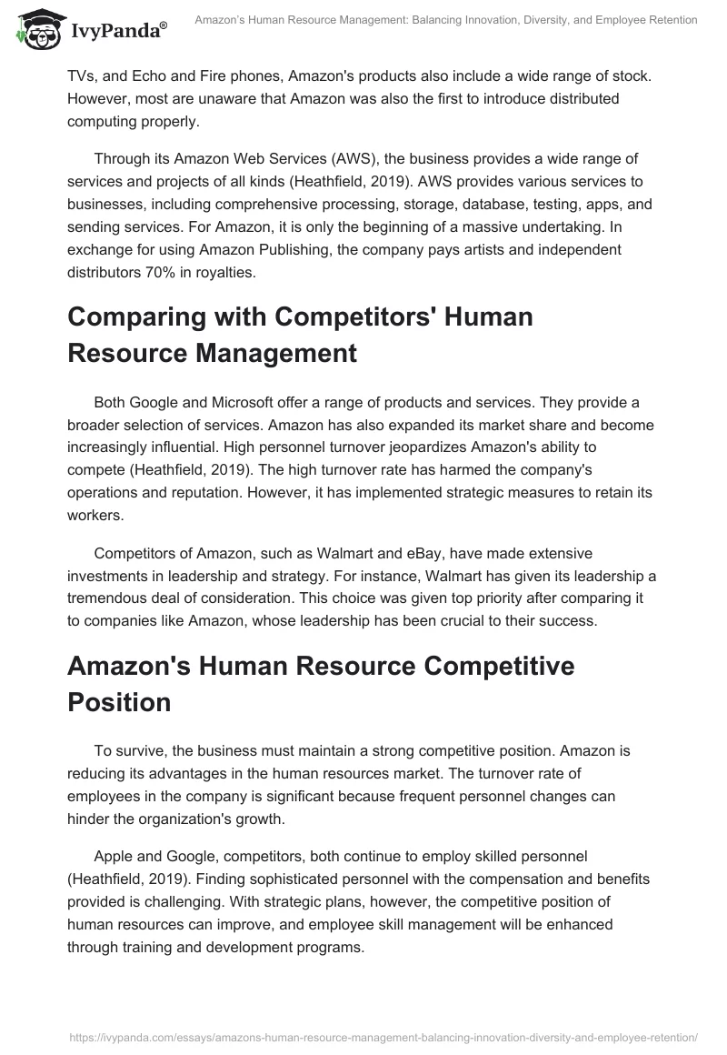 Amazon’s Human Resource Management: Balancing Innovation, Diversity, and Employee Retention. Page 2