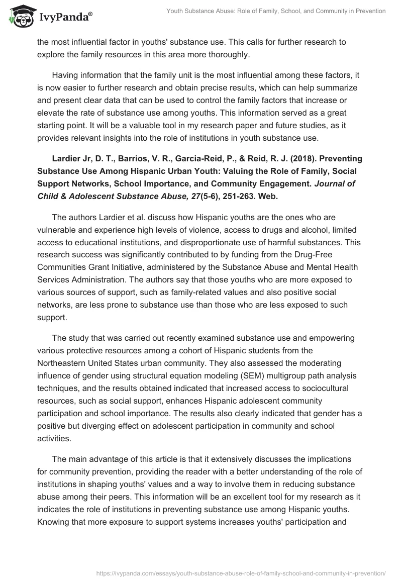Youth Substance Abuse: Role of Family, School, and Community in Prevention. Page 2