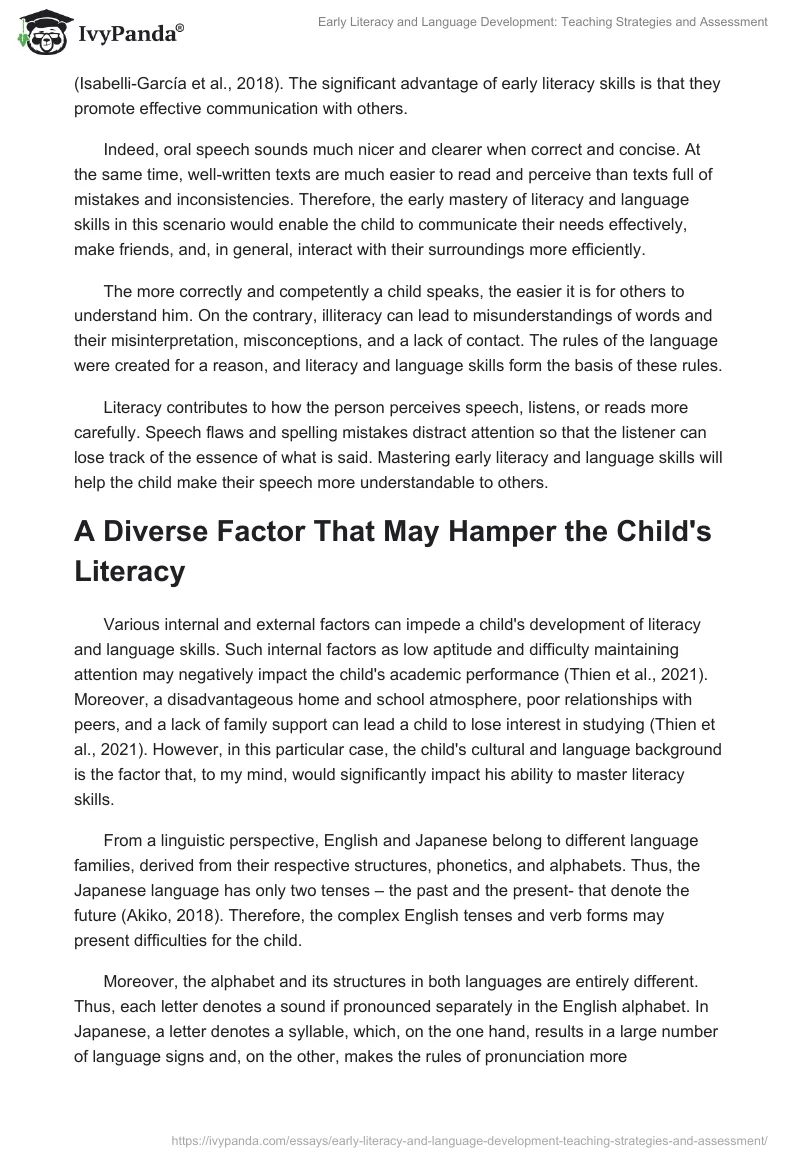 Early Literacy and Language Development: Teaching Strategies and Assessment. Page 2