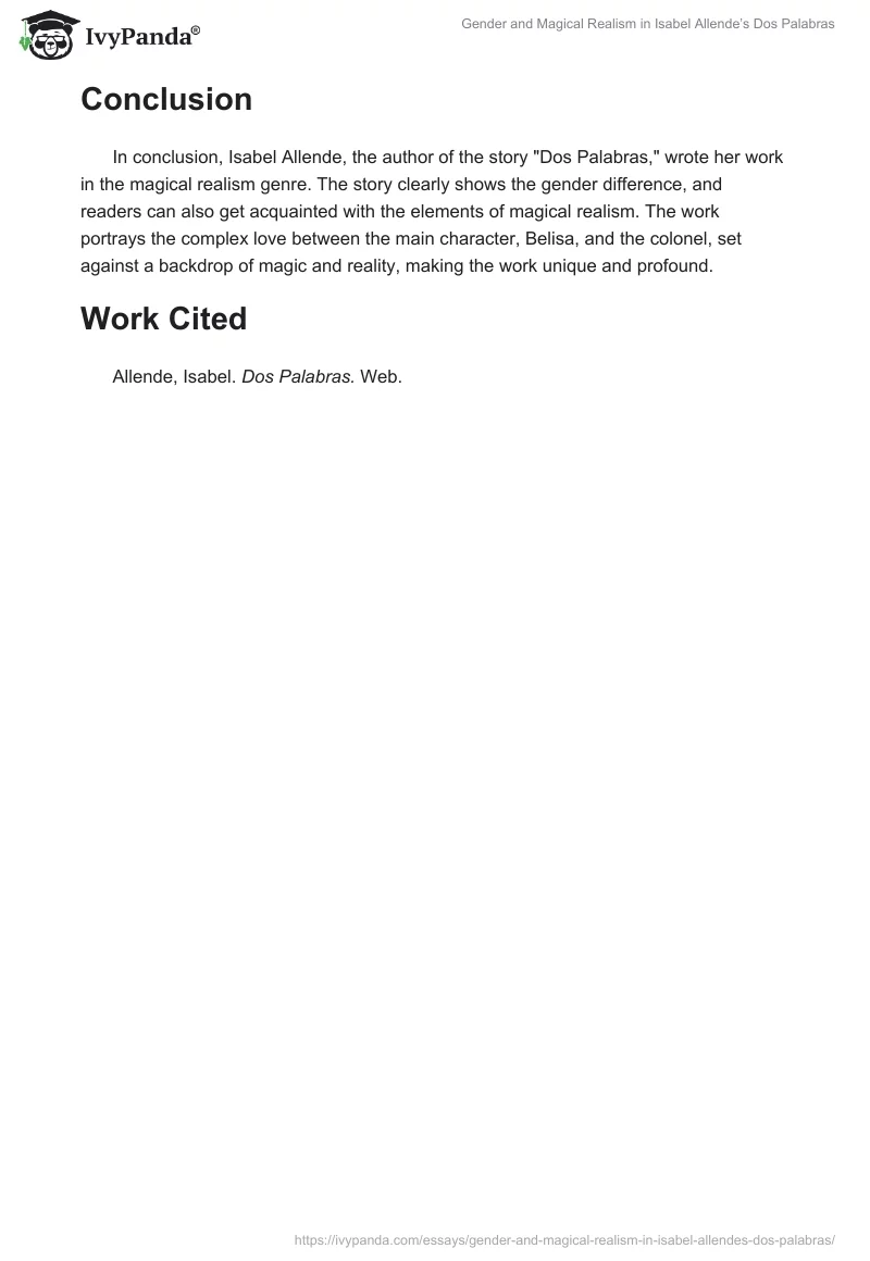 Gender and Magical Realism in Isabel Allende’s Dos Palabras. Page 2