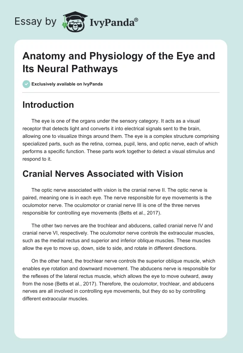 Anatomy and Physiology of the Eye and Its Neural Pathways. Page 1