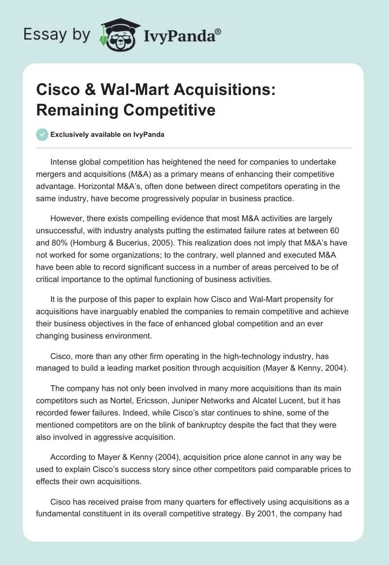 Cisco & Wal-Mart Acquisitions: Remaining Competitive. Page 1