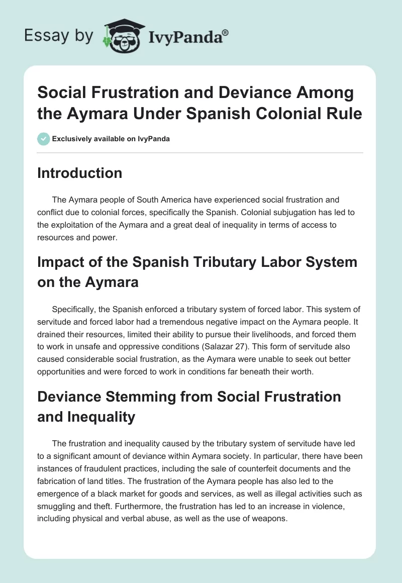 Social Frustration and Deviance Among the Aymara Under Spanish Colonial Rule. Page 1