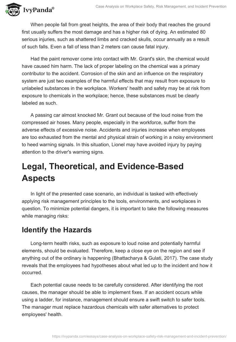 Case Analysis on Workplace Safety, Risk Management, and Incident Prevention. Page 2