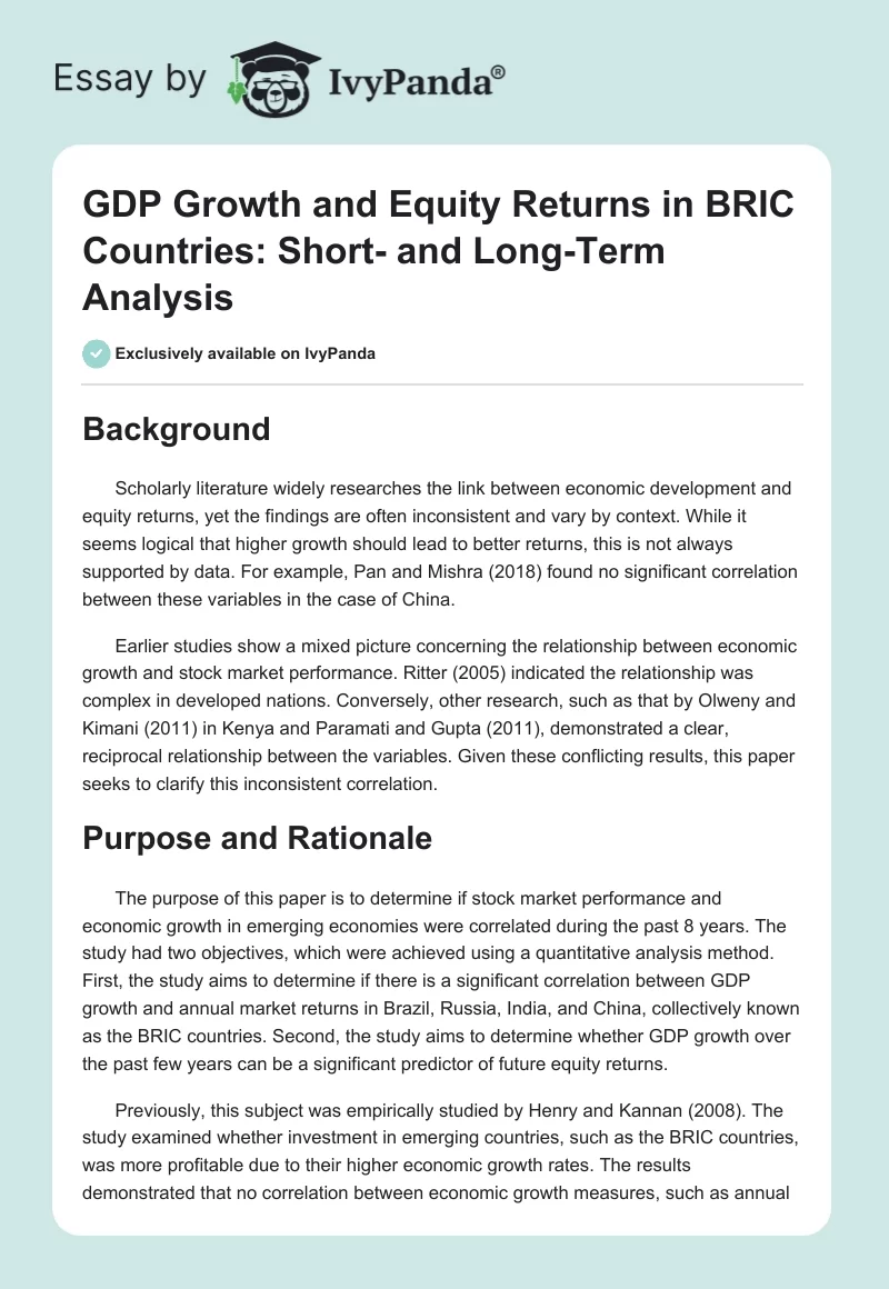 GDP Growth and Equity Returns in BRIC Countries: Short- and Long-Term Analysis. Page 1