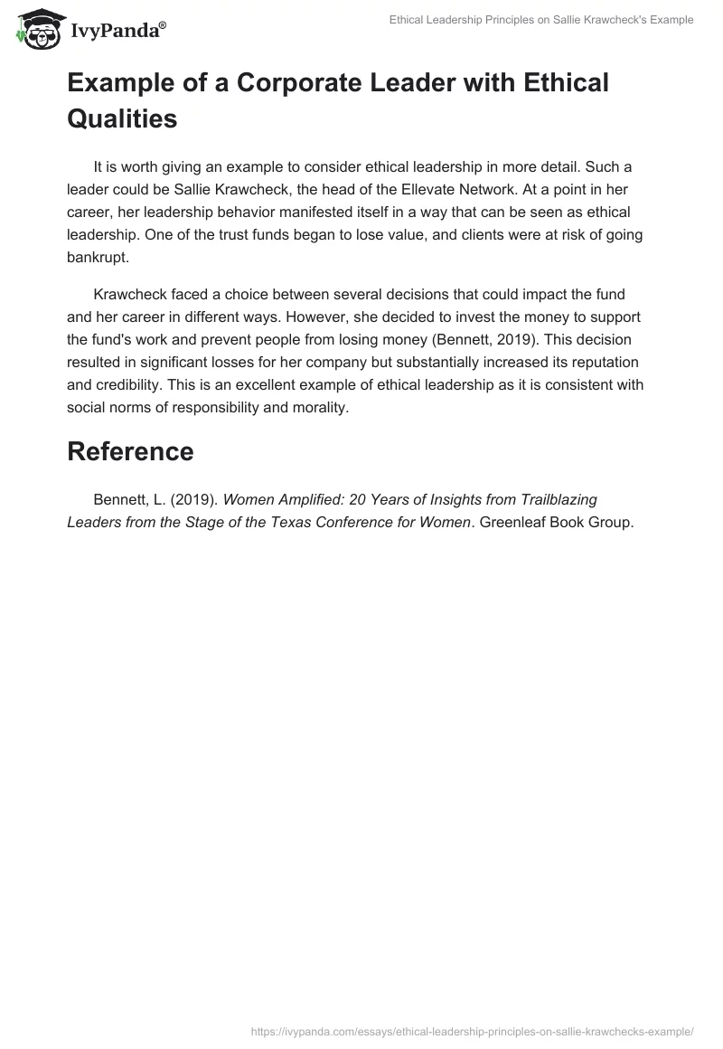Ethical Leadership Principles on Sallie Krawcheck's Example. Page 2