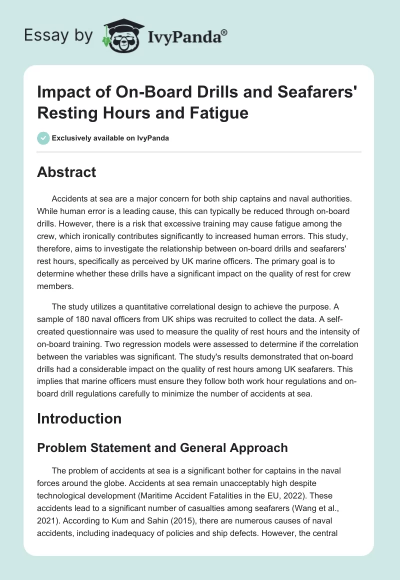 Impact of On-Board Drills and Seafarers' Resting Hours and Fatigue. Page 1