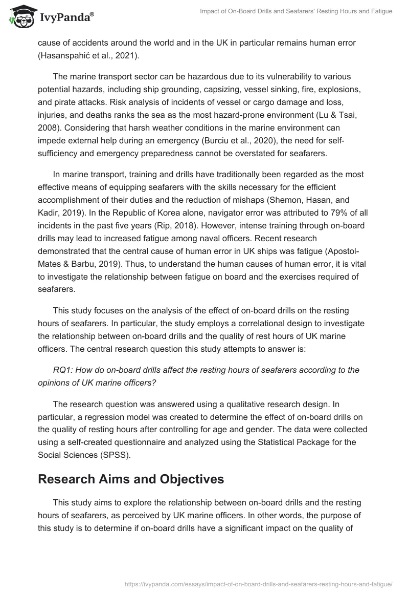 Impact of On-Board Drills and Seafarers' Resting Hours and Fatigue. Page 2