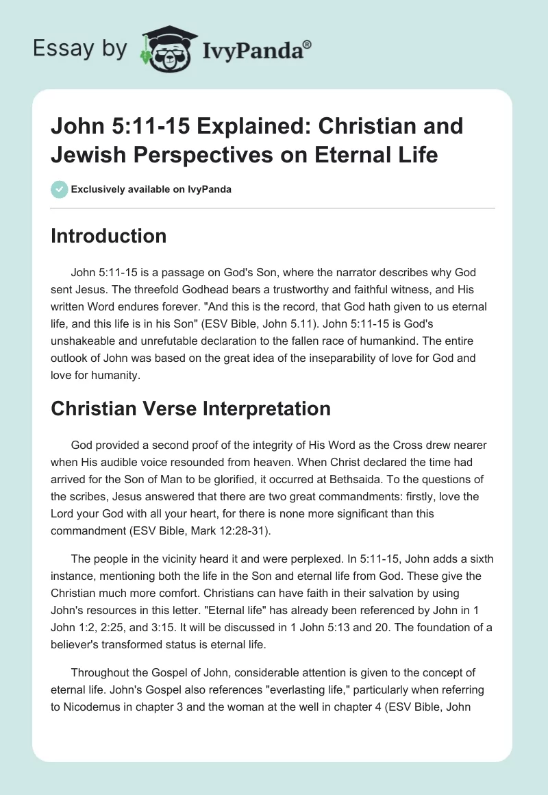 John 5:11-15 Explained: Christian and Jewish Perspectives on Eternal Life. Page 1