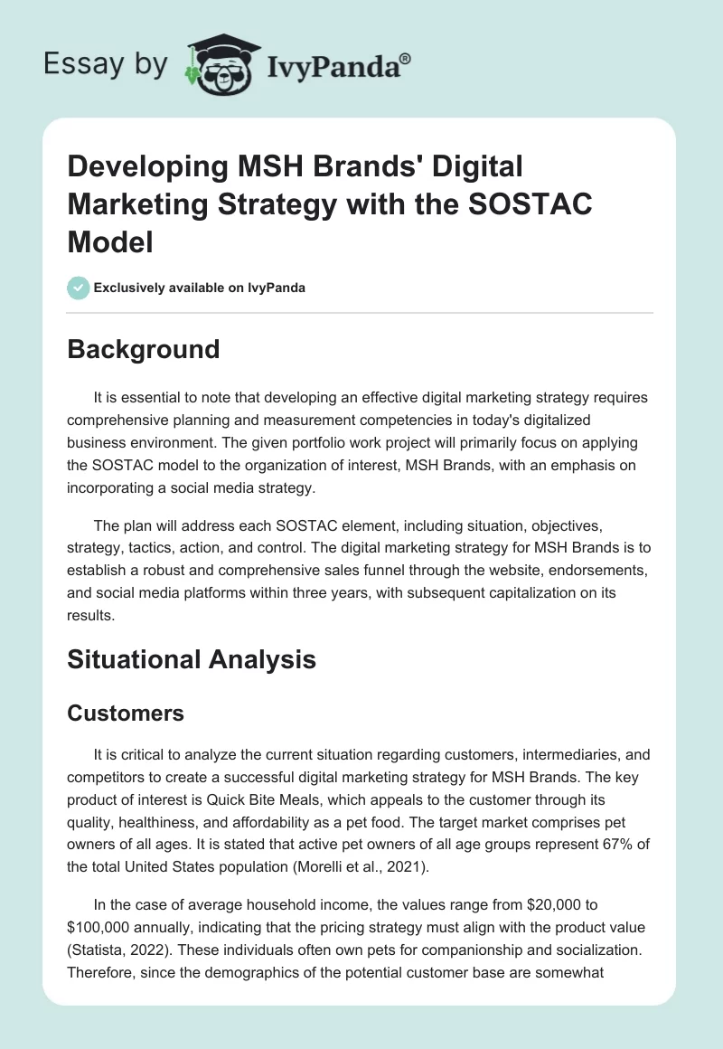 Developing MSH Brands' Digital Marketing Strategy with the SOSTAC Model. Page 1