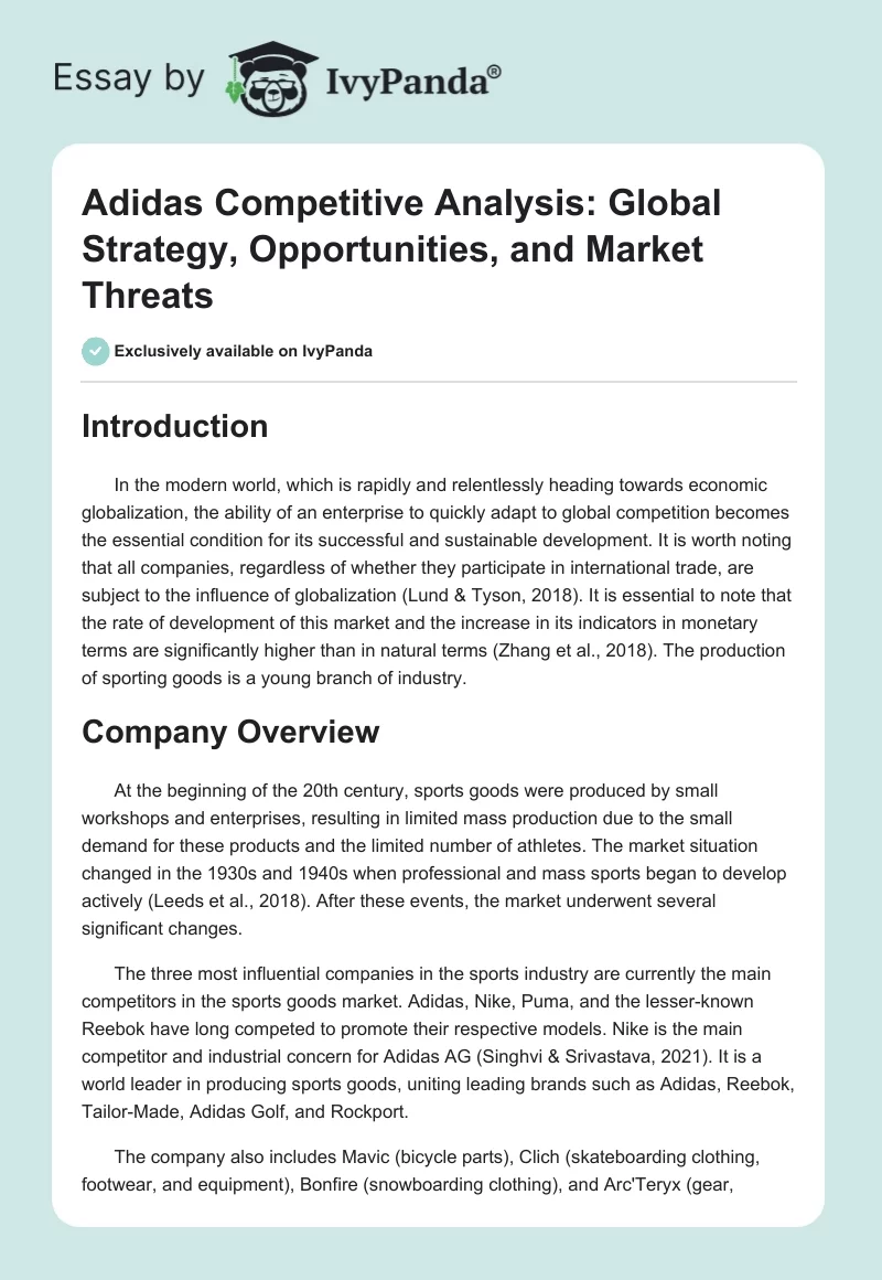 Adidas Competitive Analysis: Global Strategy, Opportunities, and Market Threats. Page 1