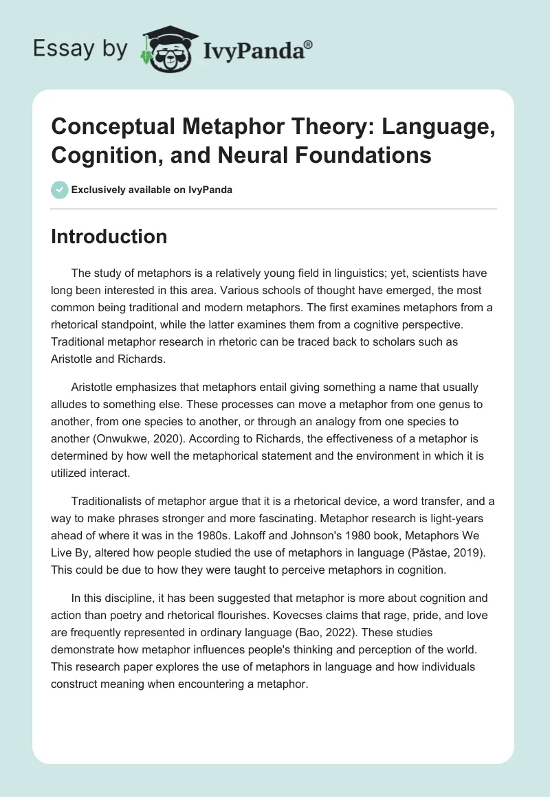 Conceptual Metaphor Theory: Language, Cognition, and Neural Foundations. Page 1