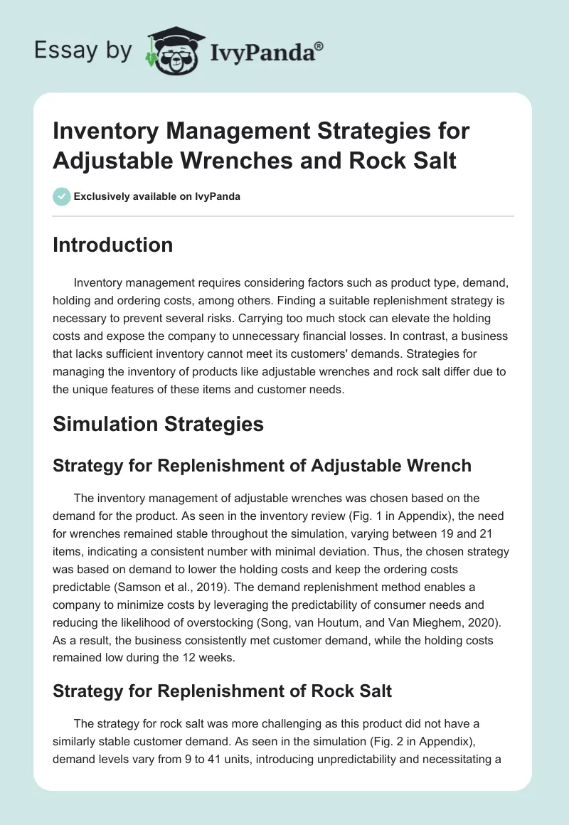 Inventory Management Strategies for Adjustable Wrenches and Rock Salt. Page 1