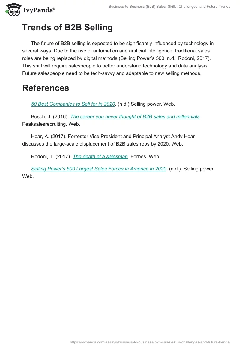 Business-to-Business (B2B) Sales: Skills, Challenges, and Future Trends. Page 2