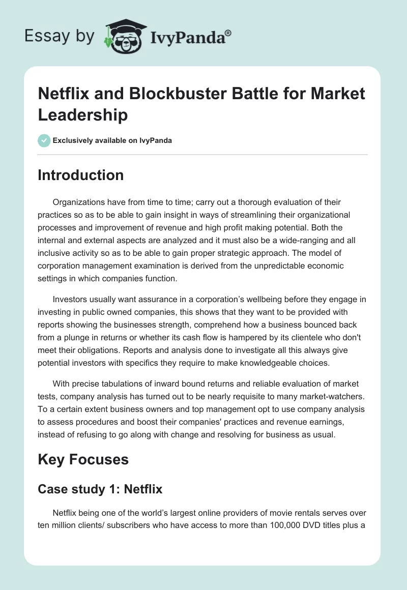 Netflix and Blockbuster Battle for Market Leadership. Page 1