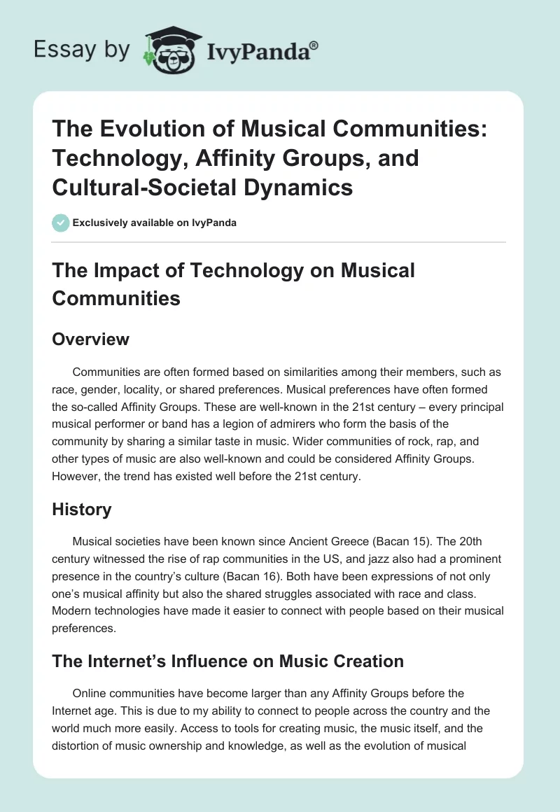 The Evolution of Musical Communities: Technology, Affinity Groups, and Cultural-Societal Dynamics. Page 1