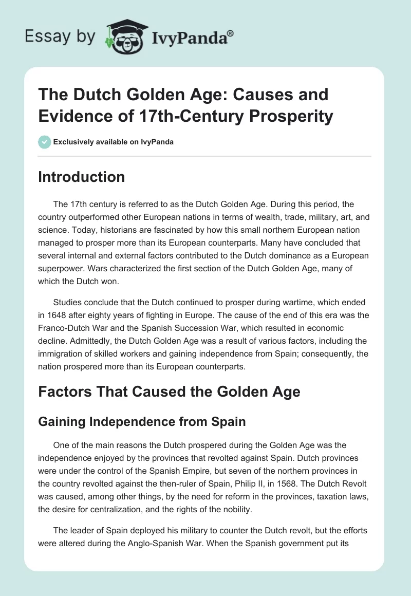 The Dutch Golden Age: Causes and Evidence of 17th-Century Prosperity. Page 1