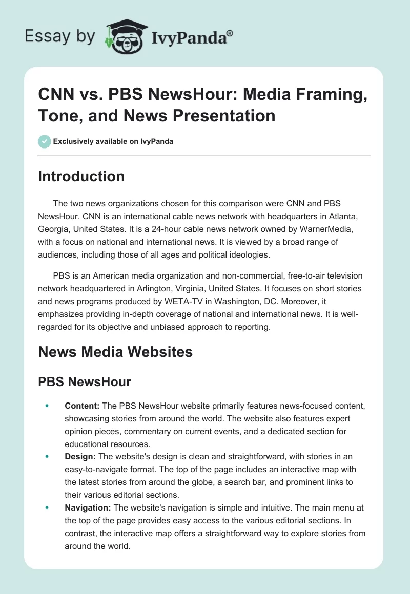 CNN vs. PBS NewsHour: Media Framing, Tone, and News Presentation. Page 1