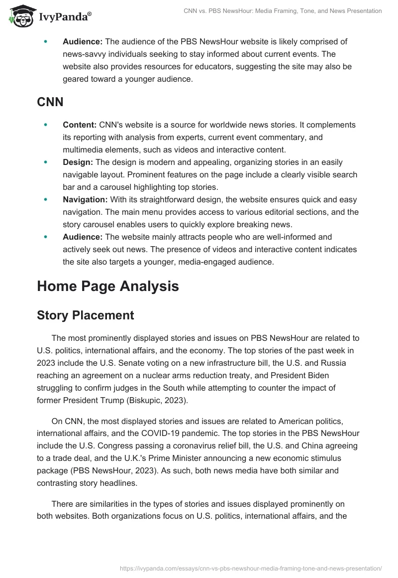 CNN vs. PBS NewsHour: Media Framing, Tone, and News Presentation. Page 2