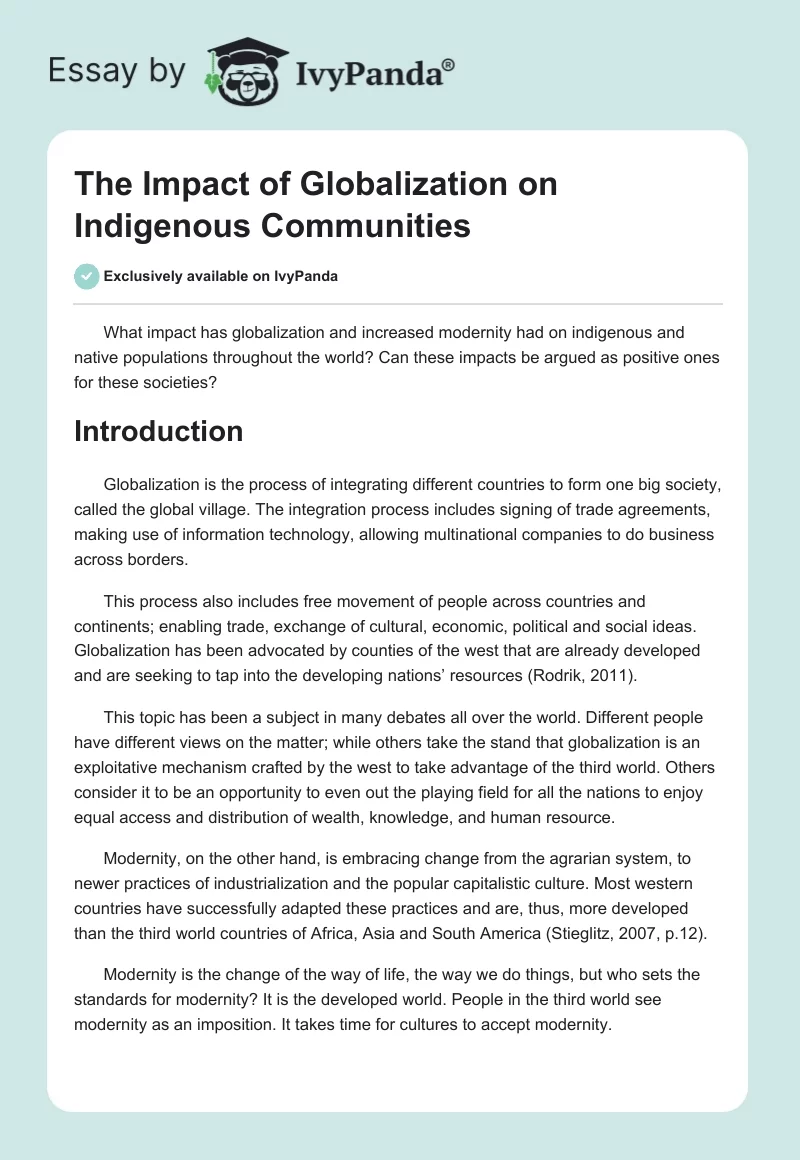 The Impact of Globalization on Indigenous Communities. Page 1
