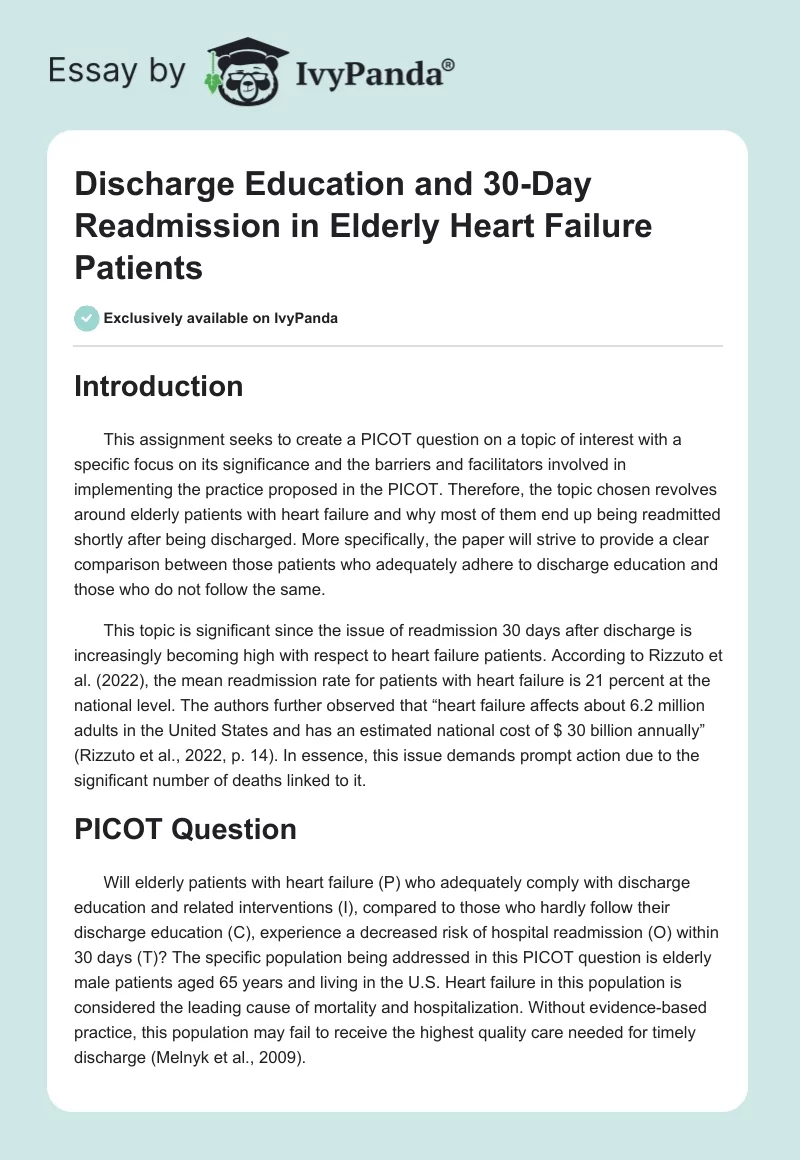 Discharge Education and 30-Day Readmission in Elderly Heart Failure Patients. Page 1